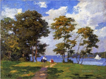 three women at the table by the lamp Painting - Landscape by the Shore aka The Picnic landscape beach Edward Henry Potthast
